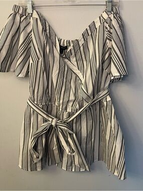 Lane Bryant Blue & White Striped Off-Shoulder Tie-Waist Tunic NWT